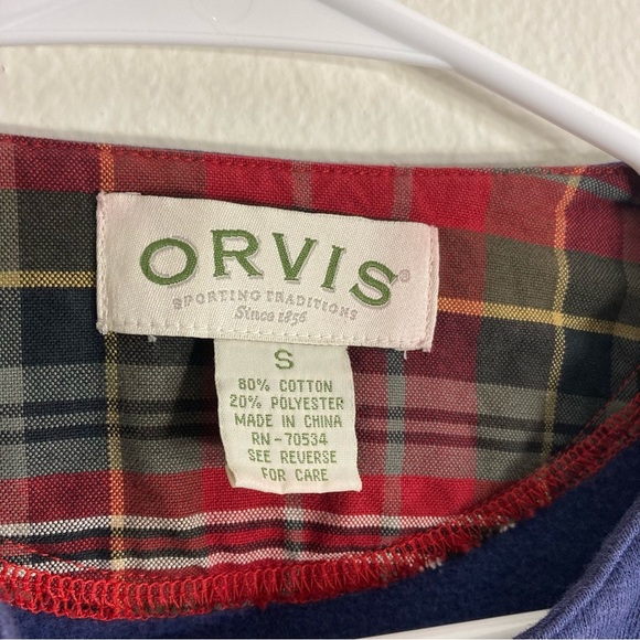 Orvis Vintage Embroidered Christmas Sweater - Blue/Red Plaid - Small - Picture 4 of 9